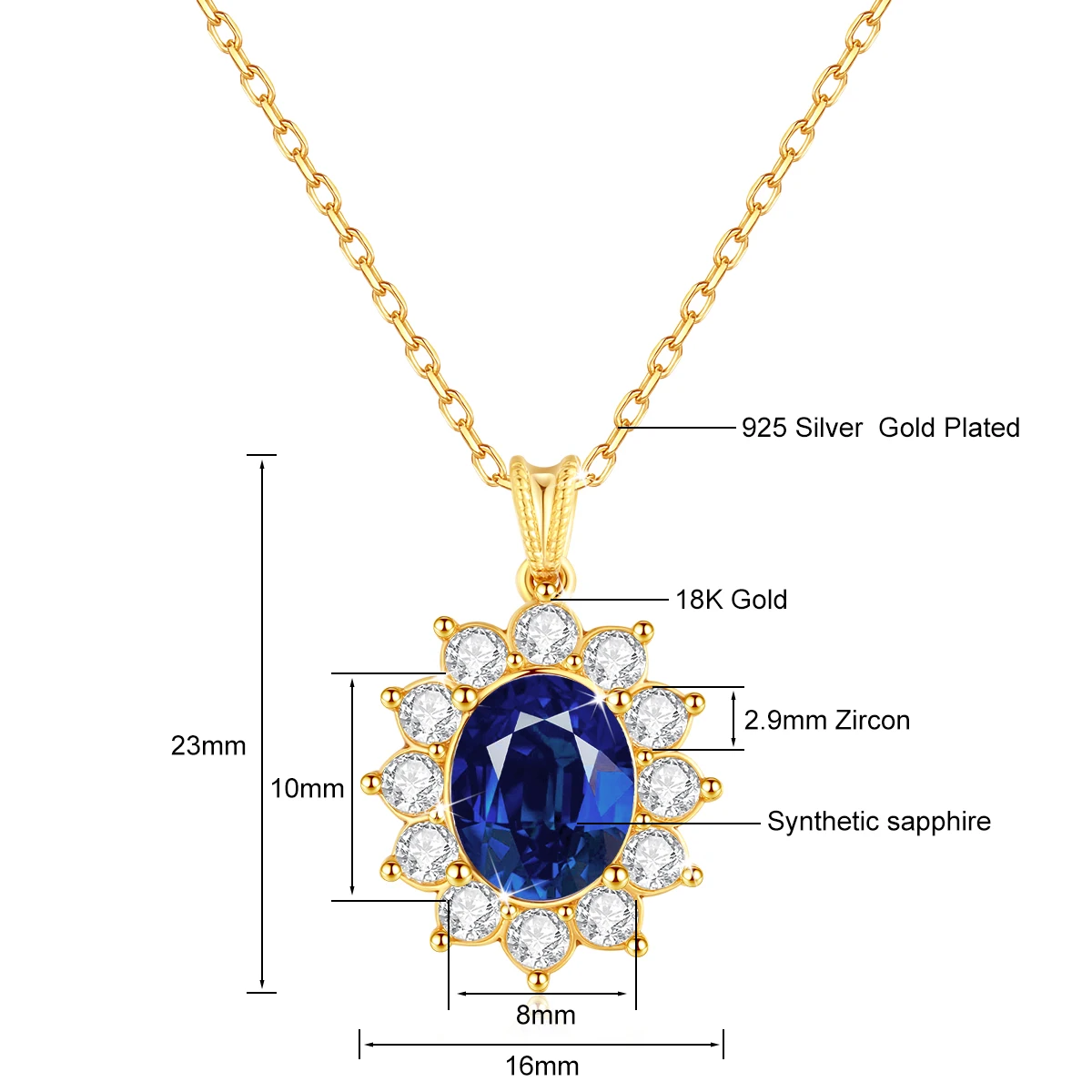 Gem Color: Black, Ships From: CHINA - Szjinao Real Blue Corundum18k Gold Necklace With Certificate Women Princess Kate Pendant K Gold Jewelry AU750 Stamp Wedding Gift