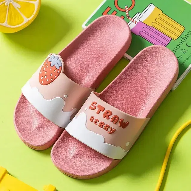 Color: black, Shoe Size: 4.5 - New Shoes for Women PVC Slippers Fashions Cartoon Fruit Sandals Flip Flops Summer Casual Beach Home Bath Thick Non-Slip Slippe