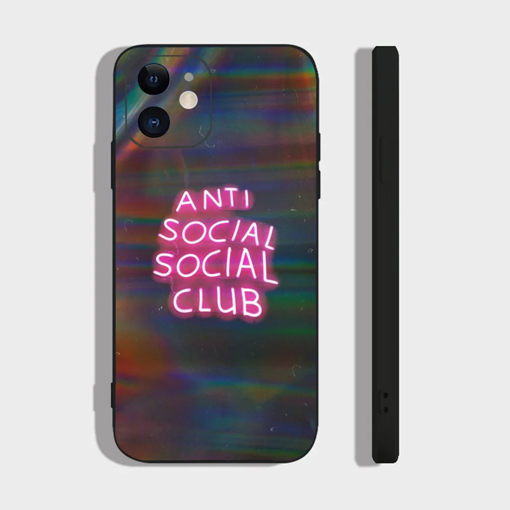 Color: Blue, Material: Cotton Fabric - Anti Social Social Club Phone Case For IPhone 16 15 14 13 Pro Max 11 12 Mini X Xs XR Se 2022 Black Silicone Cover