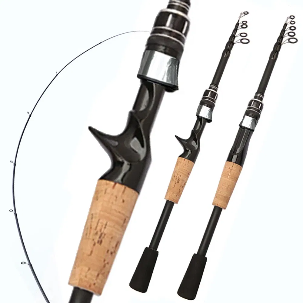 length: 1.5m, Color: Red - Telescopic Lure Rod 1.5M 1.8M 2.1M 2.4M Carbon Spinning Rod Baitcasting Fishing Pole 8g-25g Wooden Handle Casting Fishing Tackle