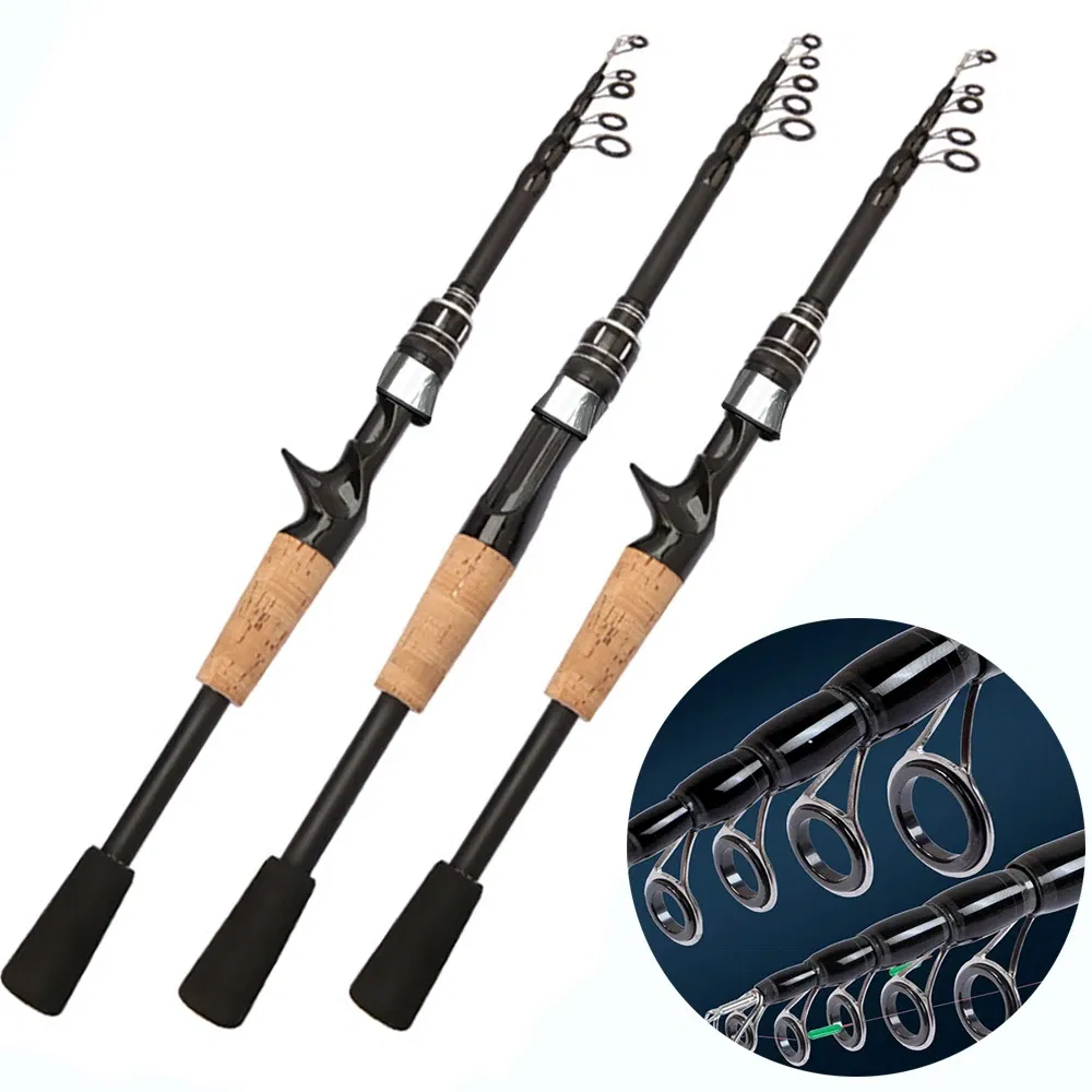 length: 1.5m, Color: Red - Telescopic Lure Rod 1.5M 1.8M 2.1M 2.4M Carbon Spinning Rod Baitcasting Fishing Pole 8g-25g Wooden Handle Casting Fishing Tackle