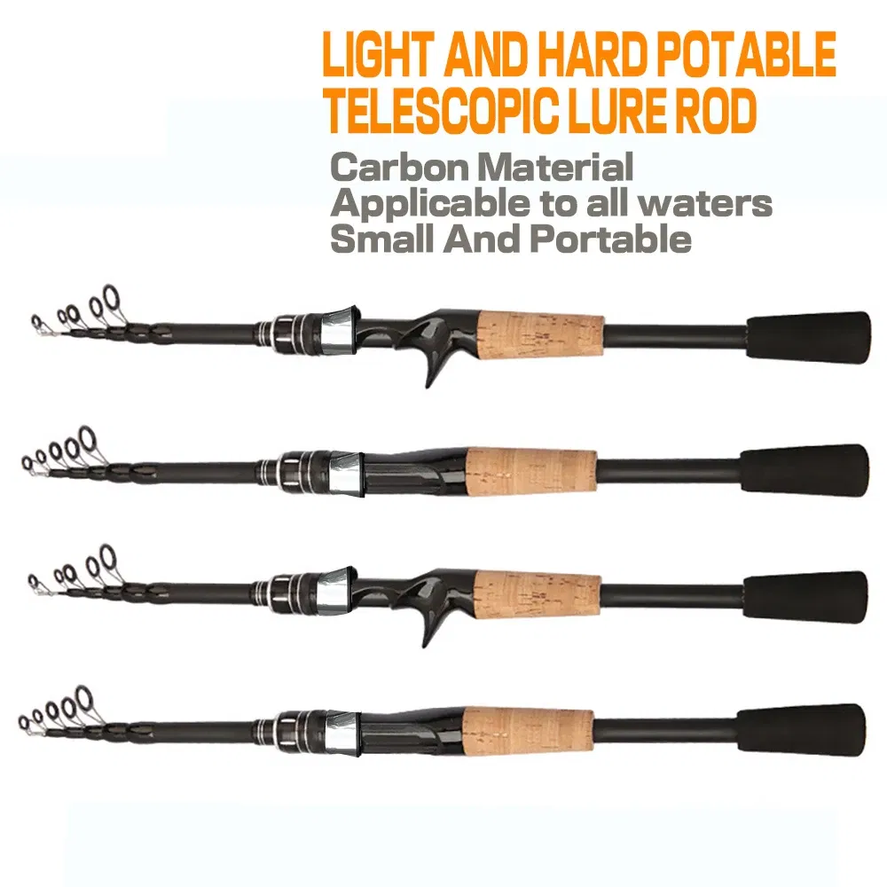 length: 1.5m, Color: Red - Telescopic Lure Rod 1.5M 1.8M 2.1M 2.4M Carbon Spinning Rod Baitcasting Fishing Pole 8g-25g Wooden Handle Casting Fishing Tackle