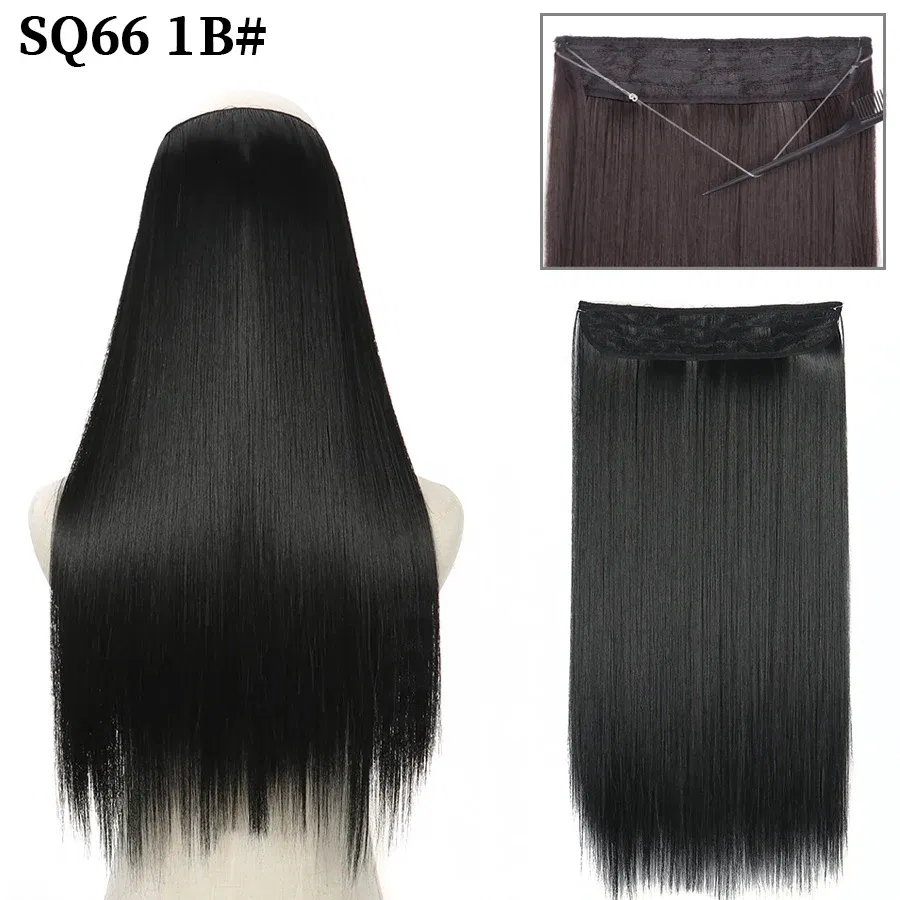 Color: T1B/Burgundy, Stretched Length: 32inches, Ships From: CHINA - Synthetic Natural Wavy No Clip Fish Line Invisible Hair Extensions Mixed Color Blonde Black Artificial False Hair Piece ForWomen