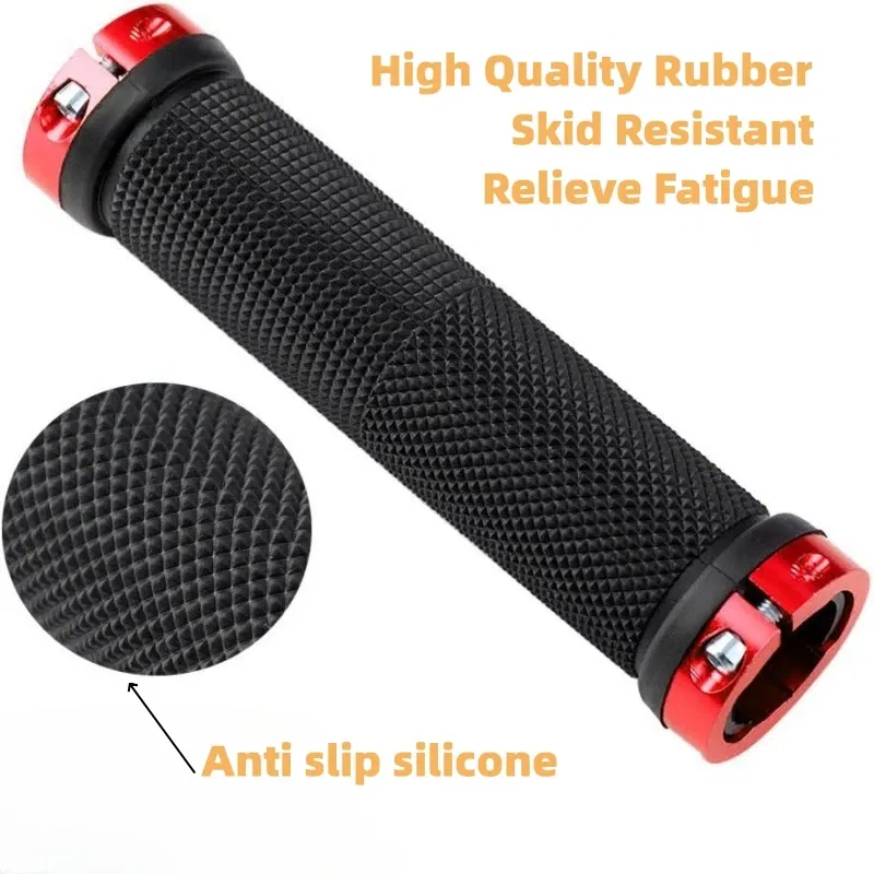 Color: Red - Bicycle Rubber Grips Alloy Lock Non-Slip Rubber Bicycle Handlebar Grips Double Aluminum Lock on Locking Bicycle Handlebar Grips