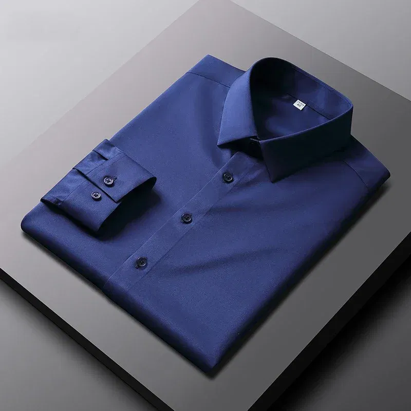 Color: Red, Size: L - Men's Casual and Fashionable Long Sleeved Solid Color Shirt Non Ironing and Wrinkle Resistant Business Top