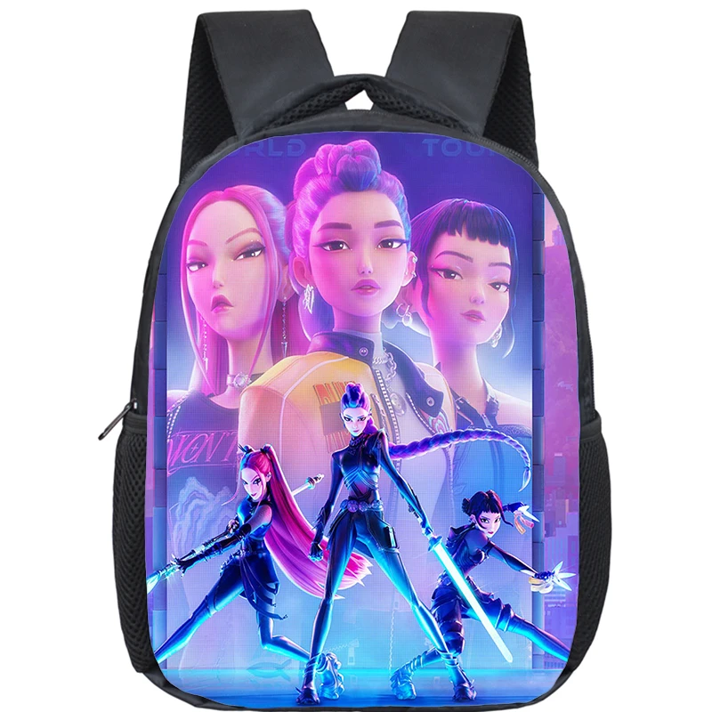 Color: Brown - KPop Demon Hunters School Bags 12inch Lightweight Children Backpack Girls Boys Orthopedic Kids Book Bags Back To School Mochilas