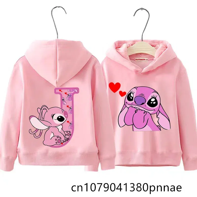 Color: green, Kid Size: 13 - Girls Boys Lilo and Stitch Sportswear Hoodies Casual Fashion Sweatshirts Angel Letter AZ Anime Autumn/Winter Hoodie Kids Hoodies