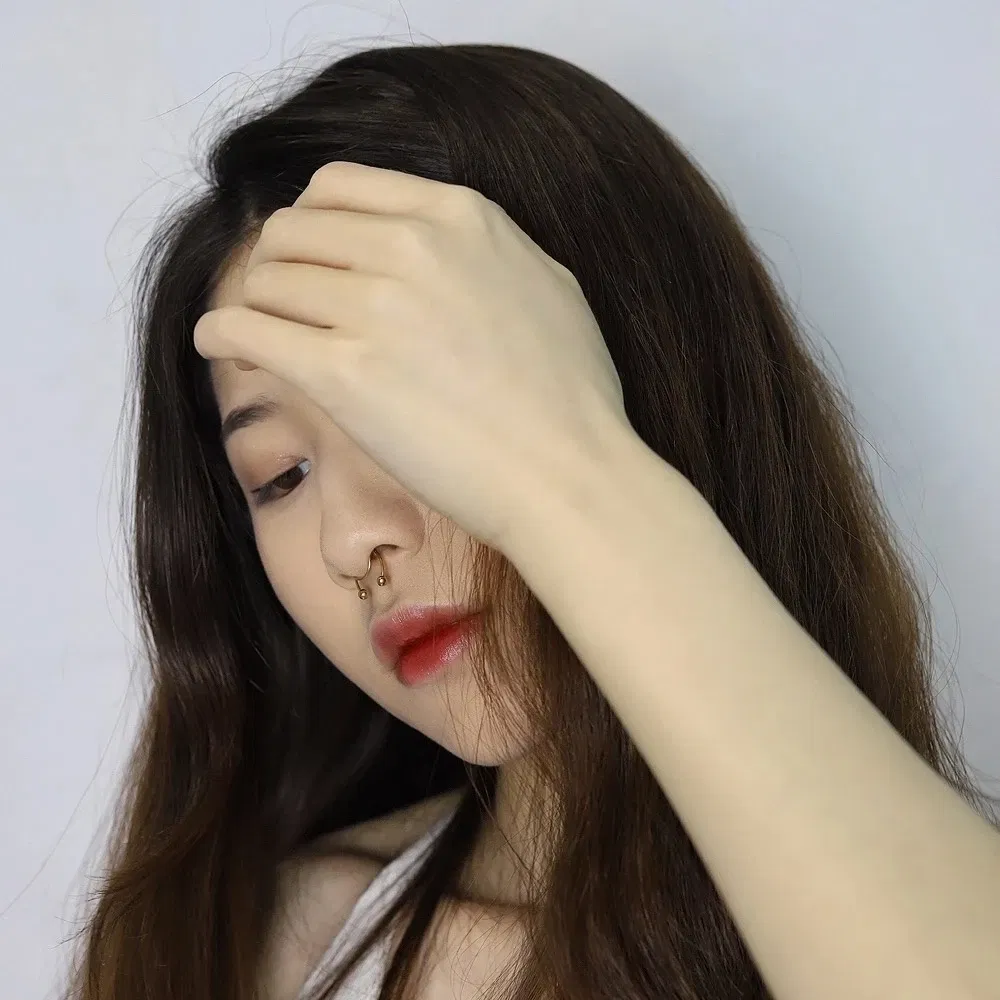 Metal color: Blue white zinc plated - Women Fake Piercing Nose Ring Hoop Septum Non Piercing Nose Clip Rock HipHoop Stainless Steel Magnet Fashion Punk Body Jewelry