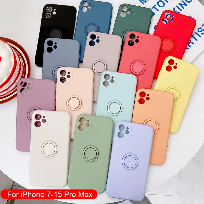 Material: artificial leather, Color: Clear, Ships From: CN - With Ring Holder Shockproof Case For IPhone 15 14 13 12 11 Pro Xs Max Xr SE2/SE3 8 7 Plus Silicone TPU Soft Back Cover