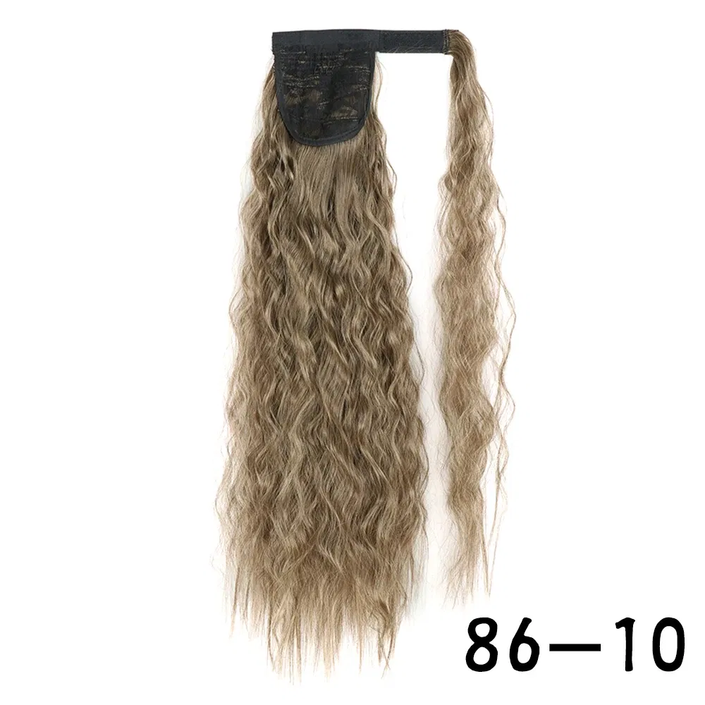 Color: T1/27, Stretched Length: 22inches - Synthetic Long Corn Wavy Ponytail Hairpiece Wrap on Hair Clip Ombre Brown Blonde Hair Extensions Pony Tail