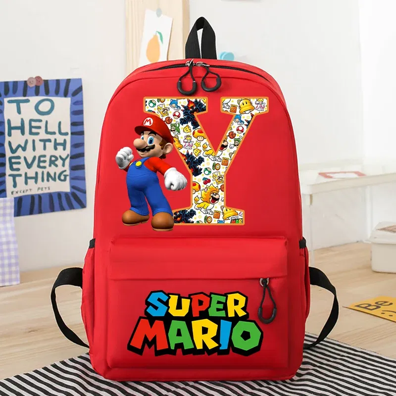 Color: DEEP BLUE, Size: >40cm - New Super Mario Bro School Bag Cartoon Letter Printed Children Backpack Boys Girls School Backpacks Children's Birthday Gifts