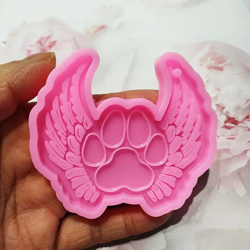 Color: WHITE - Shiny Glossy Love Angel Wing Mold Silicone Epoxy Resin Mold DIY Keychain Pendant Jewelry for Valentine Gift Craft