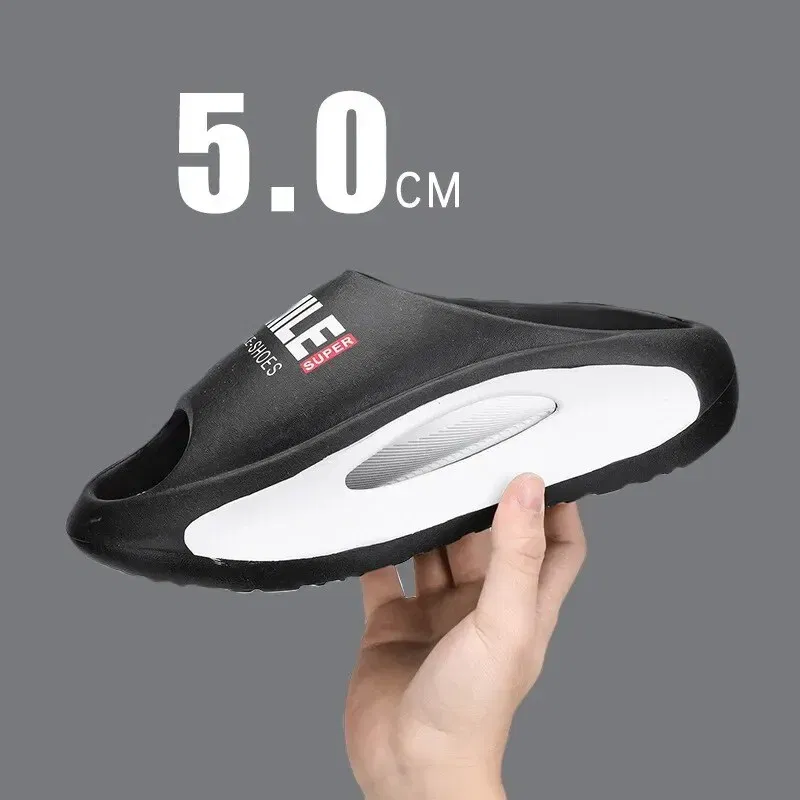 Color: WHITE, Shoe Size: 42 - Men's Sandal Slippers New Summer Sneaker Slippers Men Thick Bottom Platform Slides Soft Eva Slippers Casual Beach Shoes