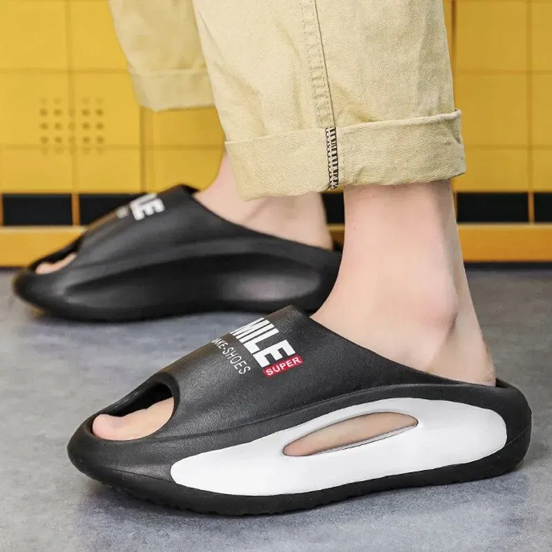 Color: WHITE, Shoe Size: 42 - Men's Sandal Slippers New Summer Sneaker Slippers Men Thick Bottom Platform Slides Soft Eva Slippers Casual Beach Shoes