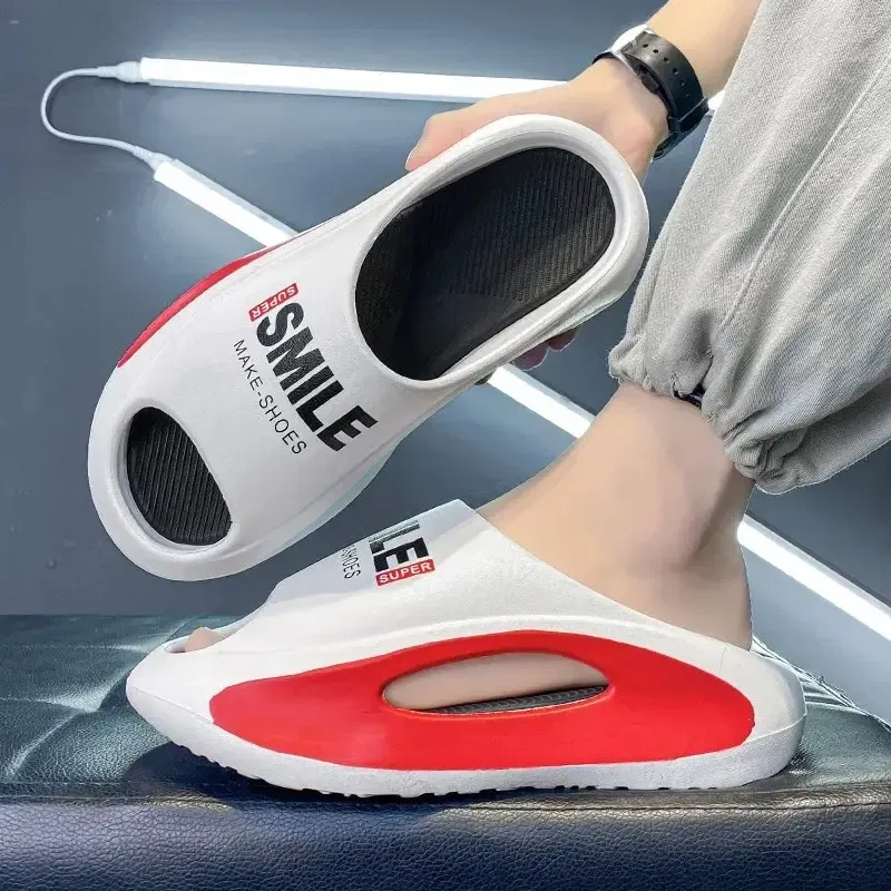 Color: WHITE, Shoe Size: 42 - Men's Sandal Slippers New Summer Sneaker Slippers Men Thick Bottom Platform Slides Soft Eva Slippers Casual Beach Shoes