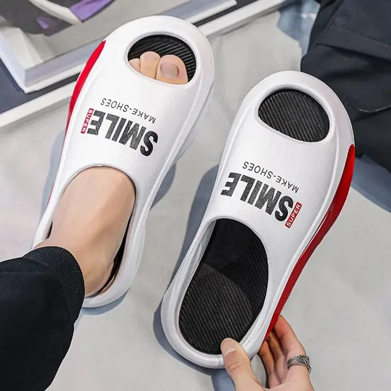 Color: WHITE, Shoe Size: 42 - Men's Sandal Slippers New Summer Sneaker Slippers Men Thick Bottom Platform Slides Soft Eva Slippers Casual Beach Shoes