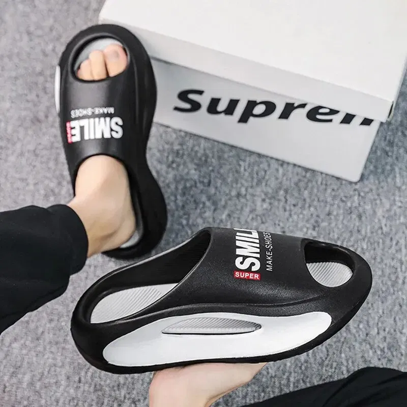 Color: WHITE, Shoe Size: 42 - Men's Sandal Slippers New Summer Sneaker Slippers Men Thick Bottom Platform Slides Soft Eva Slippers Casual Beach Shoes