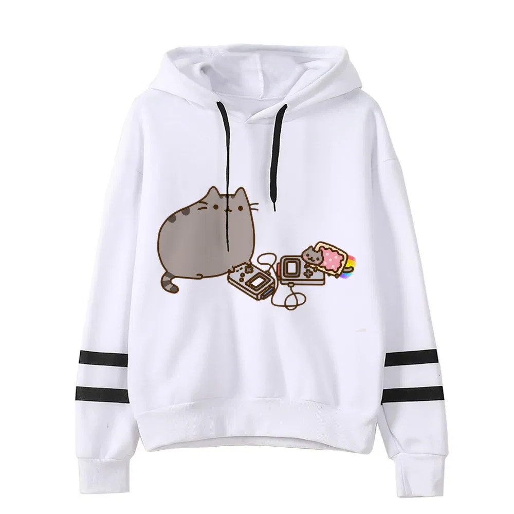 Color: Red, Size: M - Women Ullzang Cute Cat Funny Cartoon Sweatshirt Pusheen Cat Kawaii Harajuku Korean Style Hoodies Graphic Fashion Hoody Female