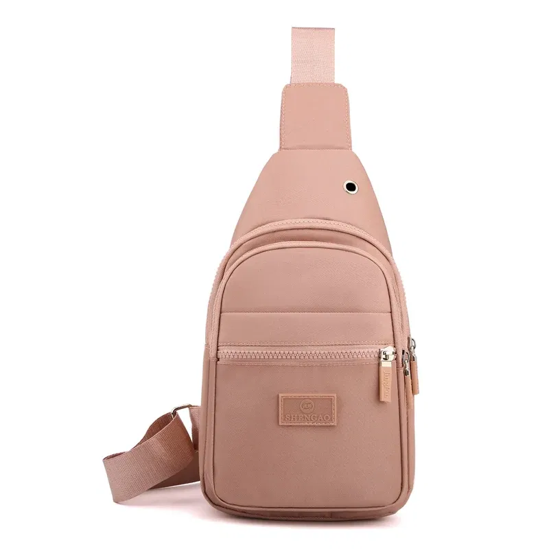 Color: Pink - Women's Chest Bag Pure Color Nylon Women's Bag Good Quality Shoulder Bag Casual Women's Crossbody Bag Fashion Female Bag