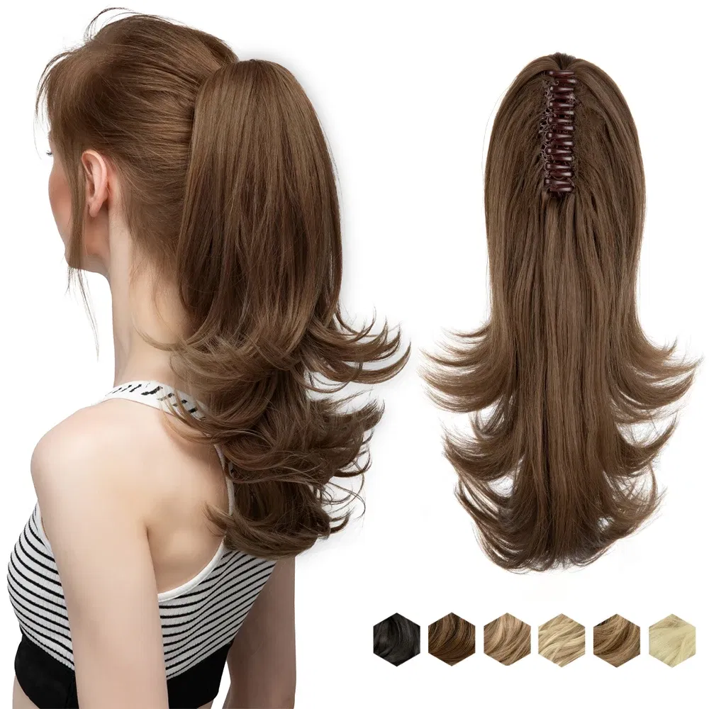 Color: 1B/30HL, Bulk Buy: 1pc, Stretched Length: 14inches - Synthetic Claw Clip In Ponytail Hair Extensions Wavy Hairpiece 14" Fake Blonde Black Hair False Pigtail With Elastic Band