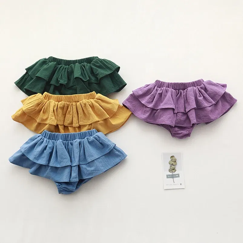 Color: MULTI, Kid Size: 3M - Double Layers Ruffles Lace Baby Skirt Pants Summer Cotton Linen Kids Pettiskirt Toddler Dancing Wedding Clothing Tutu Skirt