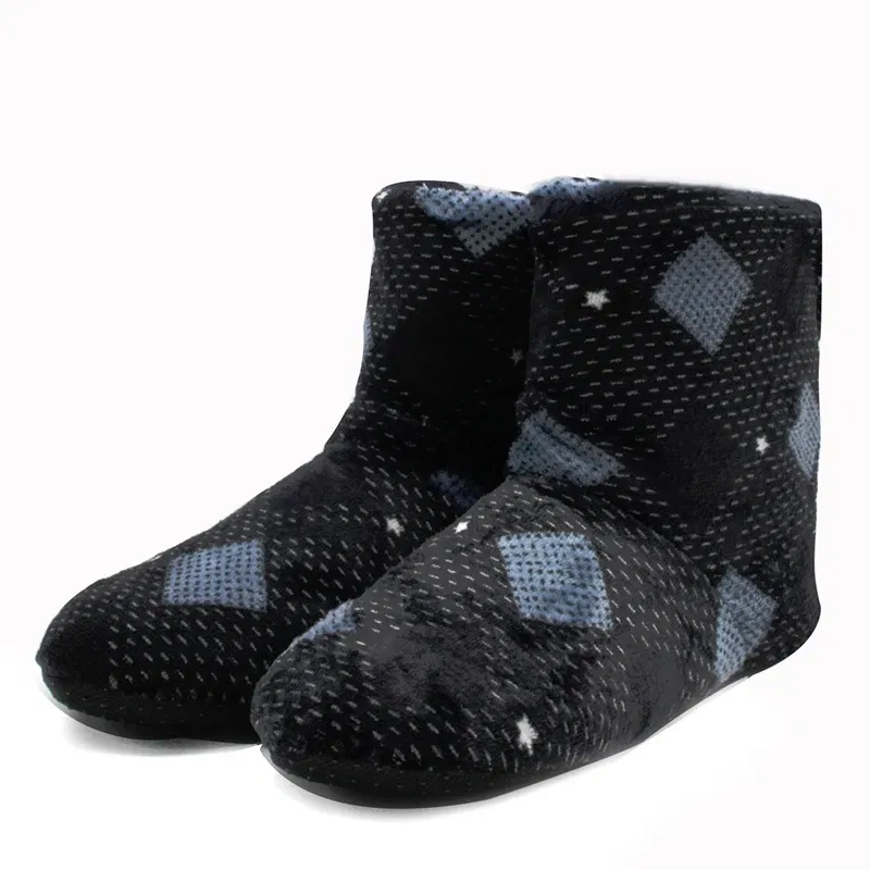 Color: black, Shoe Size: 44 - Mntrern Casual Men Shoes Home Slippers Lattice Soft Plush Male House Slippers Warm Winter New Cotton Slippers Shoes Men Big Size