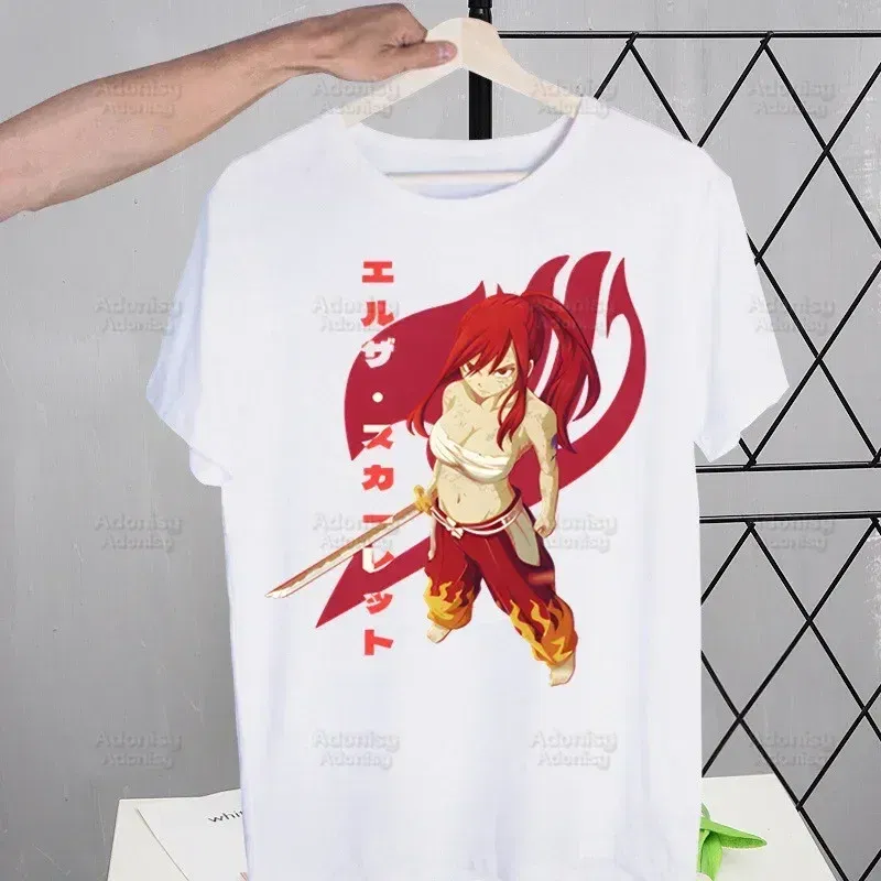 Color: Beige, Size: XL - Anime Fairy Tail Cartoon Natsu Erza Gray Lucy T-shirts Summer Men/Women Hip Hop Tshirt Streetwear t shirts Short Sleeve Tops