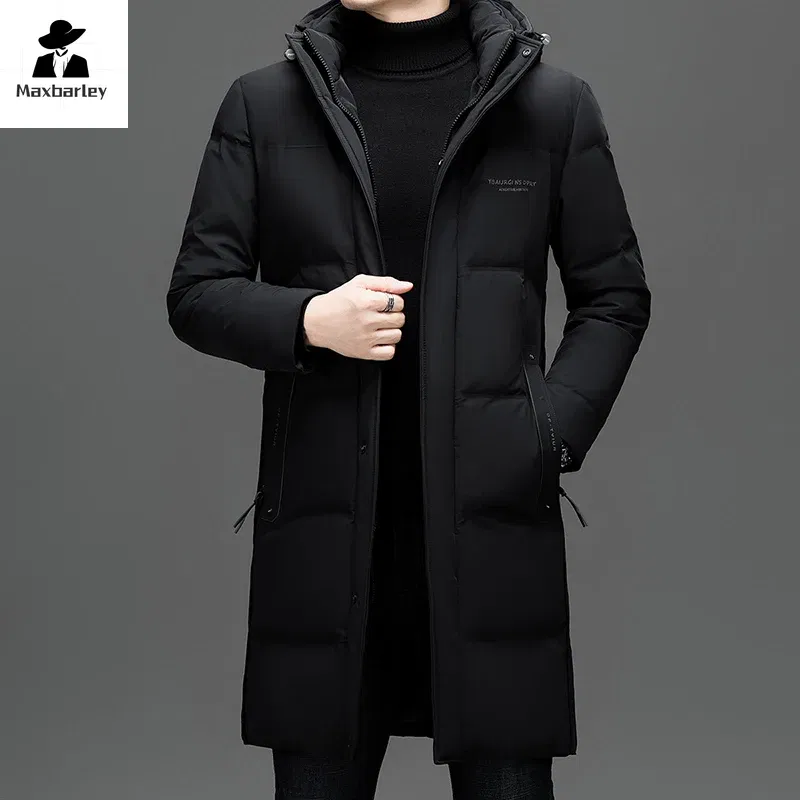 Color: black, Size: M - 2024 New Men's Winter Down Jacket Long Knee-length Thickened Warm Duck Down Parka High-end Hooded Detachable Extremely Cold Coat