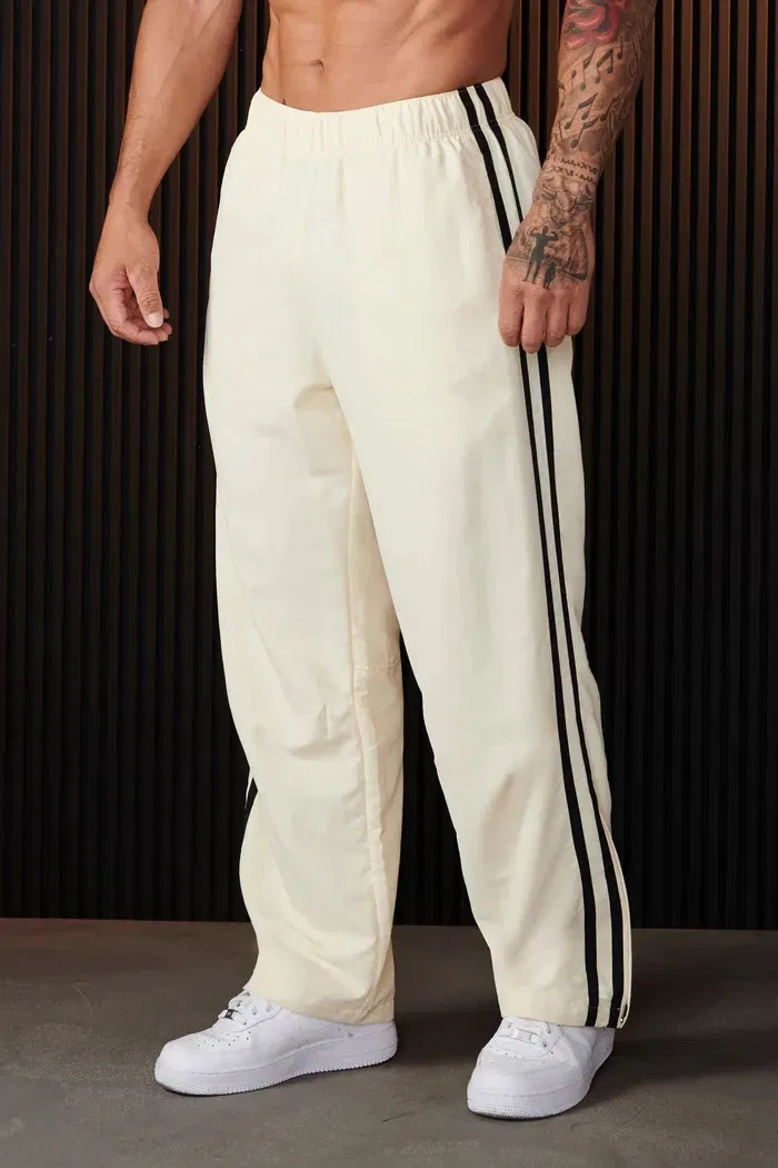 Color: Blue, Size: L - Jogger Men's Sweatpants Gym Sports Fitness Splicing Strips Printing Mid Waist Casual Pants Ya Fashion Men Clothing Wide Leg Pan