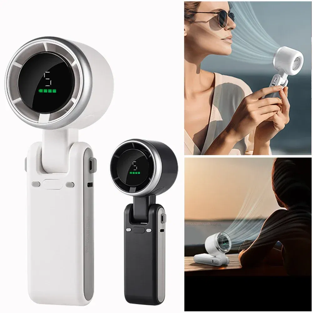 Color Name: WHITE - Portable Mini Handheld Fan - 5-Speed Turbo USB Rechargeable, Foldable Bladeless Pocket Fan with Large Battery for Outdoor/Travel