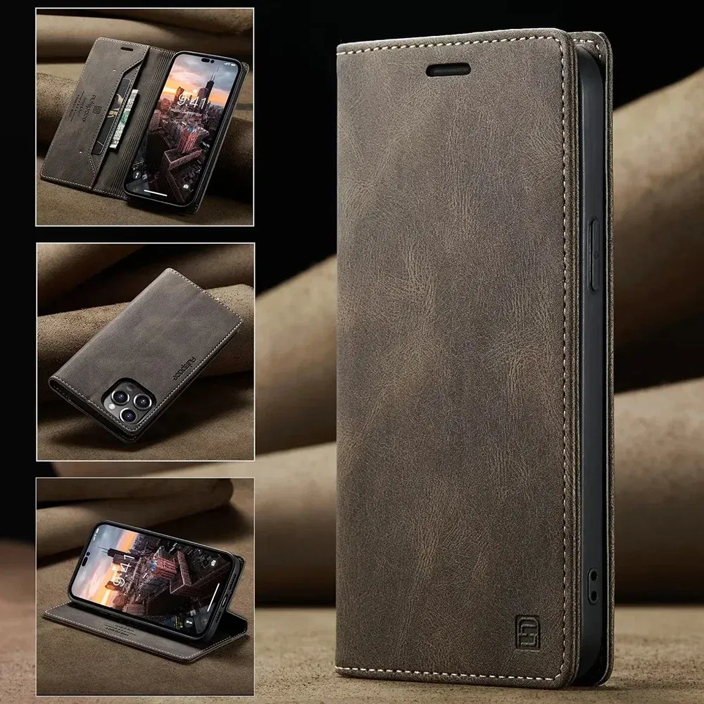 Color: Coffee, Material: Plastic - Leather Cases for IPhone 16 15 14 13 12 11 Pro Max XR XS Max 8 7 6s Plus SE 2022 2020 Wallet Folio Flip Cover Rfid Blocking