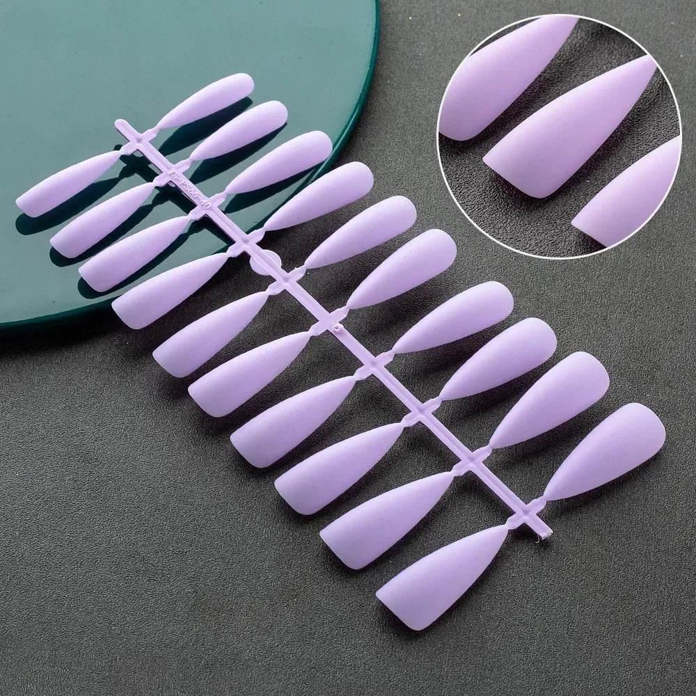 Color: Blue - Matte False Nails 24PCS Head Frosted Press Glue on Fake Nail Tips Ballet Detachable Full Cover Artificial Fingernails