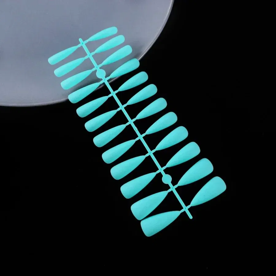 Color: Blue - Matte False Nails 24PCS Head Frosted Press Glue on Fake Nail Tips Ballet Detachable Full Cover Artificial Fingernails