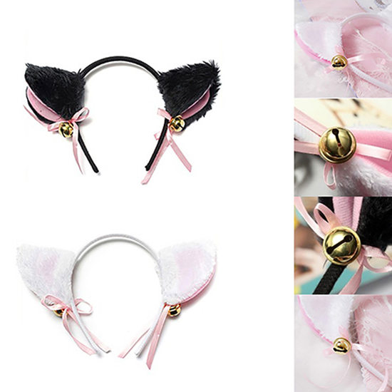 Color: Pink, Size: One Size, Ships From: CHINA - Cartoon Cats Fox Ears Headband with Bell Bow for Anime Cosplay Party Costume