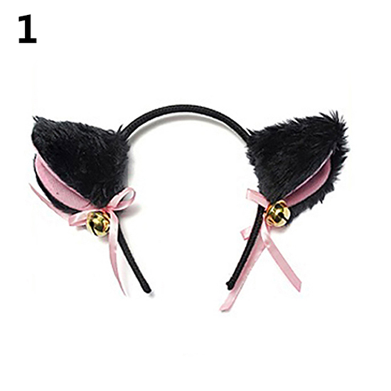 Color: Pink, Size: One Size, Ships From: CHINA - Cartoon Cats Fox Ears Headband with Bell Bow for Anime Cosplay Party Costume