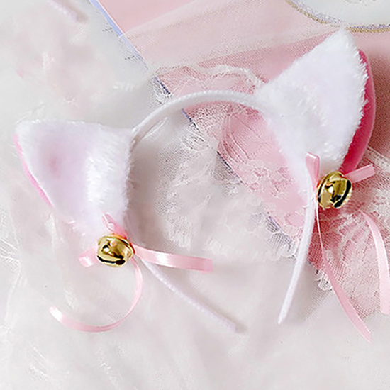 Color: Pink, Size: One Size, Ships From: CHINA - Cartoon Cats Fox Ears Headband with Bell Bow for Anime Cosplay Party Costume