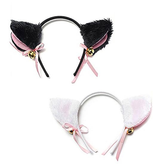 Color: Pink, Size: One Size, Ships From: CHINA - Cartoon Cats Fox Ears Headband with Bell Bow for Anime Cosplay Party Costume