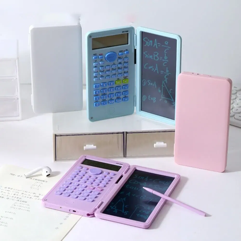 Color: Red - 2 IN 1 Scientific Calculator with LCD Notepad 12 Digits Math Calculator Portable Foldable Handwriting Board School Office