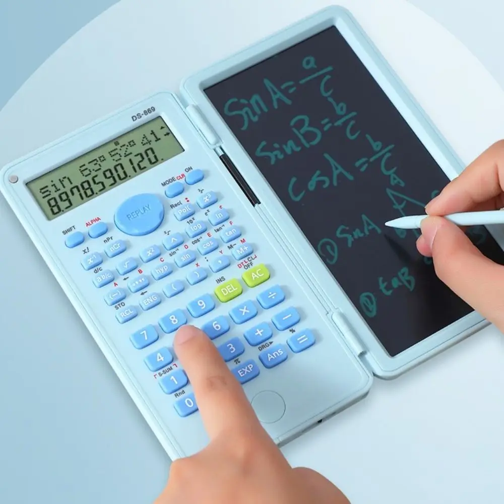 Color: Red - 2 IN 1 Scientific Calculator with LCD Notepad 12 Digits Math Calculator Portable Foldable Handwriting Board School Office