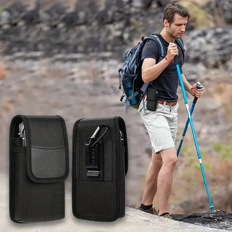 Universal phone bag under 7.5 inches Nylon Dual Pocket Cell Phone Belt Pouch Case Men's Outdoor bag for iPhone 16 15 Samsung S23