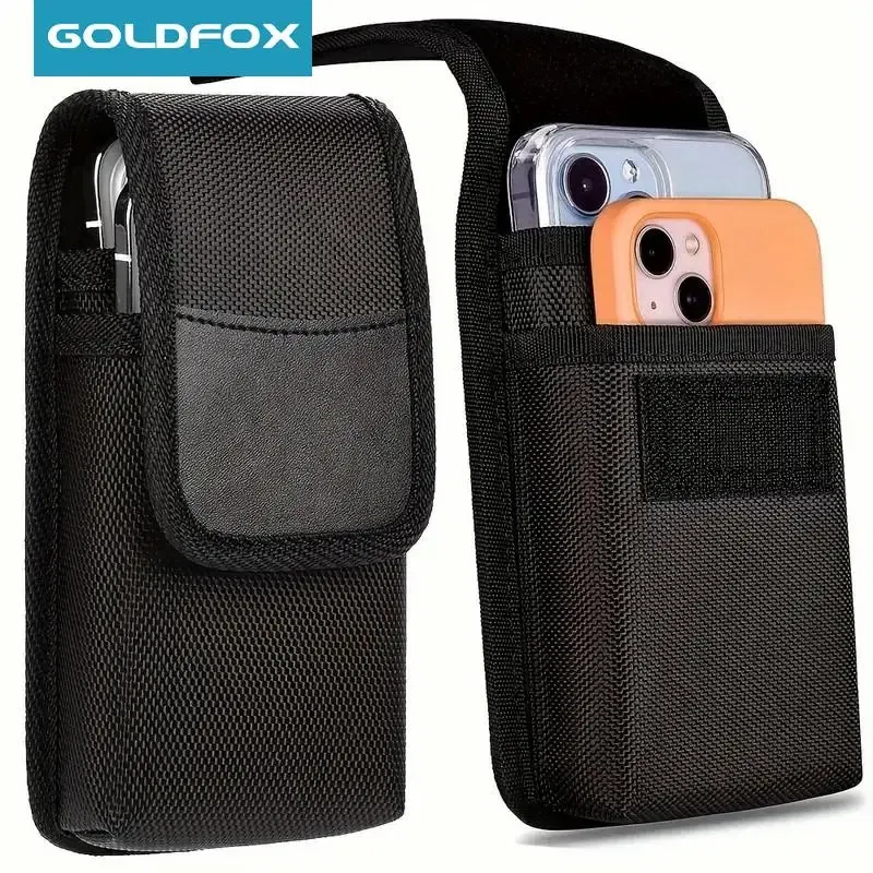 Universal phone bag under 7.5 inches Nylon Dual Pocket Cell Phone Belt Pouch Case Men's Outdoor bag for iPhone 16 15 Samsung S23