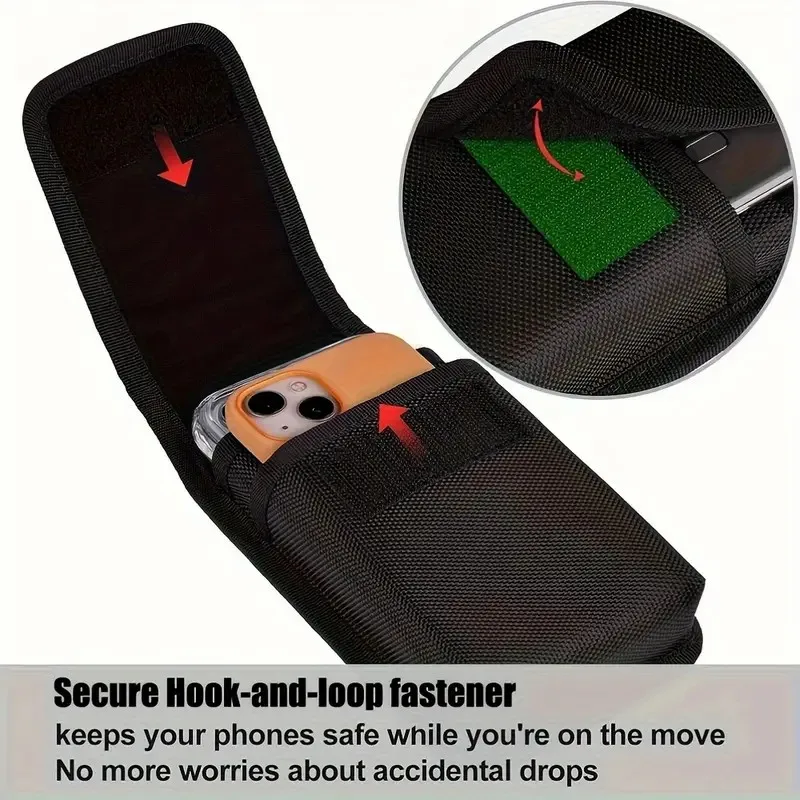 Universal phone bag under 7.5 inches Nylon Dual Pocket Cell Phone Belt Pouch Case Men's Outdoor bag for iPhone 16 15 Samsung S23