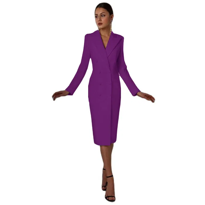 Color: PURPLE, Size: S - Women's Suit Long Blazer Double Breasted Jacket White Tuxedo Party Point Lapel Clothes спор?‚ивн?‹й кос?‚юм ?¶?µнск