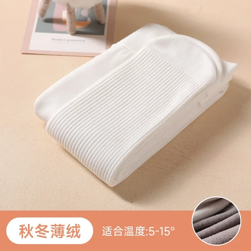 Color: WHITE, Size: XXS - Autumn Winter New Thin Plush Vertical Stripe Solid Color Girls' Pantyhose With Plush Warm Children's Bottom Socks and Panties