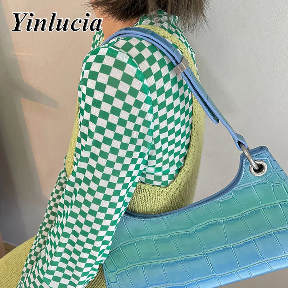 Color: black, Size: L, Ships From: CN - Checkerboard Tee Elastic Slim Tops Women Blouses Sexy Mesh Ice Silk Thin Base Shirt Blouse Hot Babes Pullover Y2K Street Wear