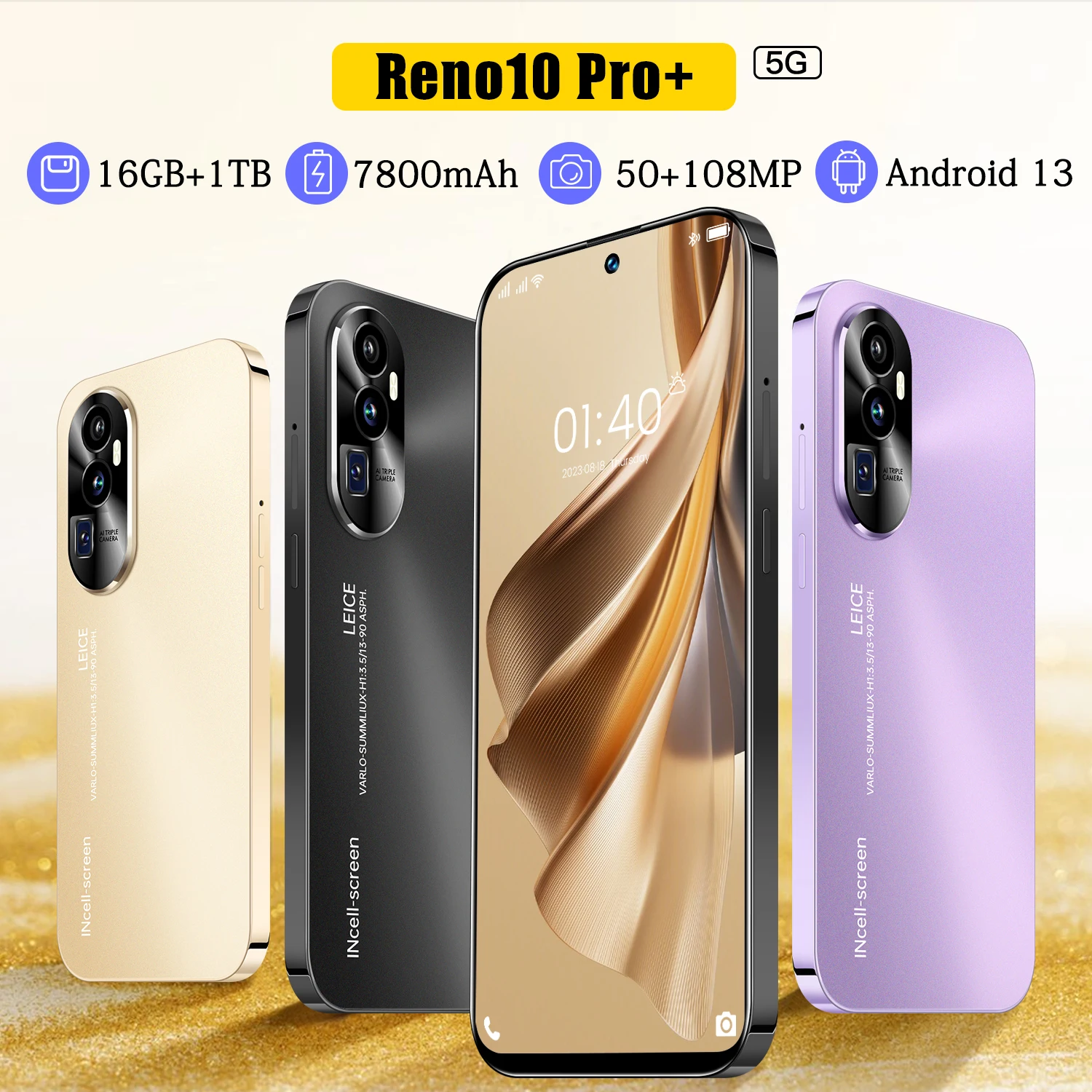Color: Dark Grey, Bundle: bundle 18 - 2025 New Reno 10 Pro Smartphone 7.3 inch Full Screen 5G Cell Phone 16TB+1TB 7800mAh Mobile Phones 108MP Global Version Celulares
