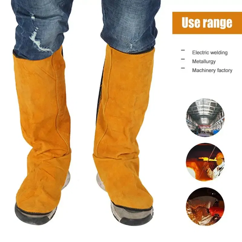 Ships From: CHINA - Leather Flame Retardant Welding Spats Safety Boot Flame Heat Abrasion Flame Resistant Foot Safety Protection Work Welder Tools