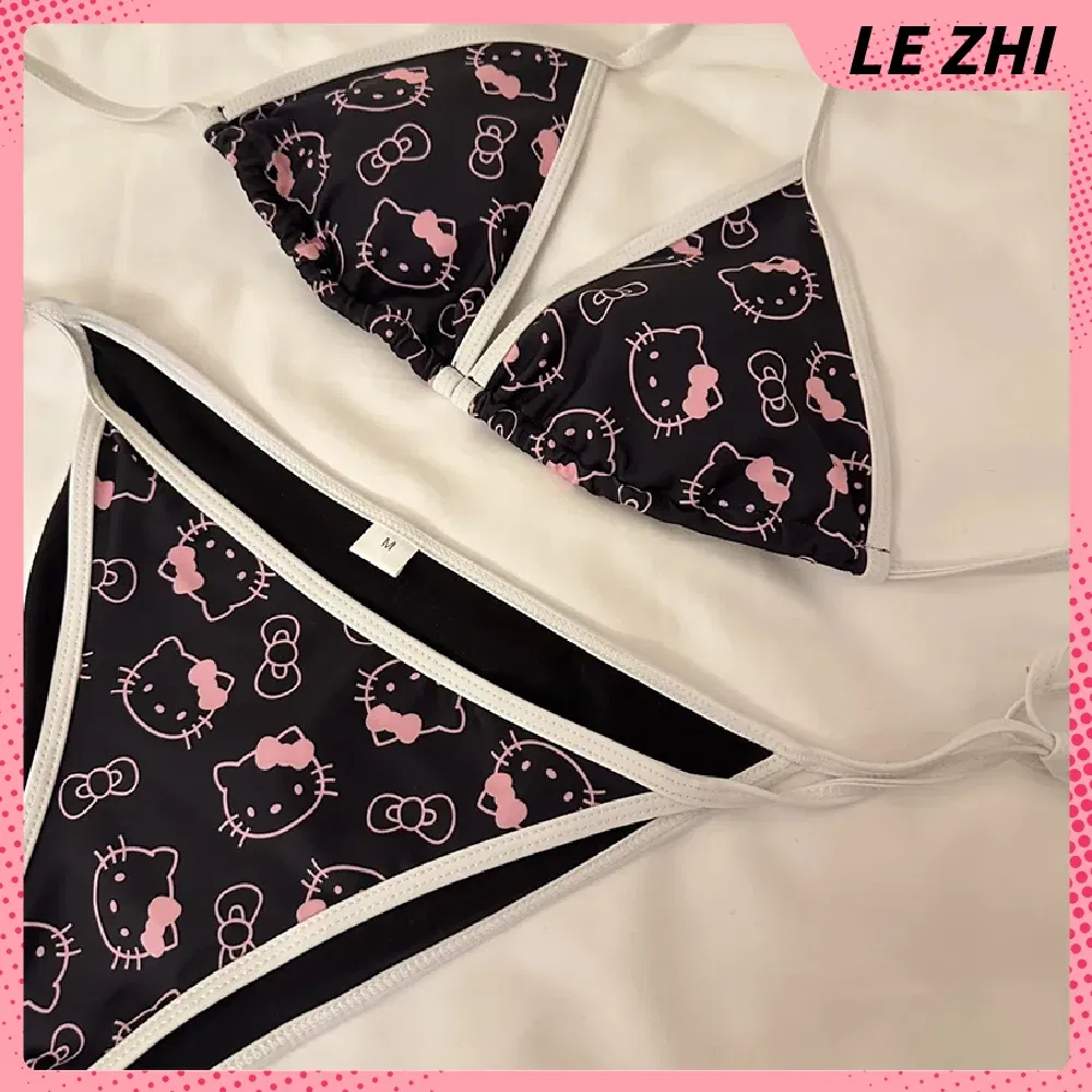 Color: Deep Sapphire, Size: S - Kawaii Hello Kitty Bikini Cartoon Printing Two-piece Swimsuit Euro-american Spice Girl Underwear Sexy Bikini Holiday Gift