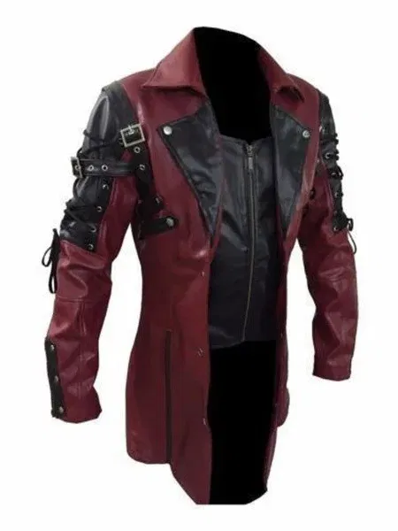 Color: Red, Size: XXS - Men PU Leather Coat Men Retro Slim Fit Fashion Leather Jackets Men Autumn Winter Motorcycle Jacket Turn Down Collar Male Jacket