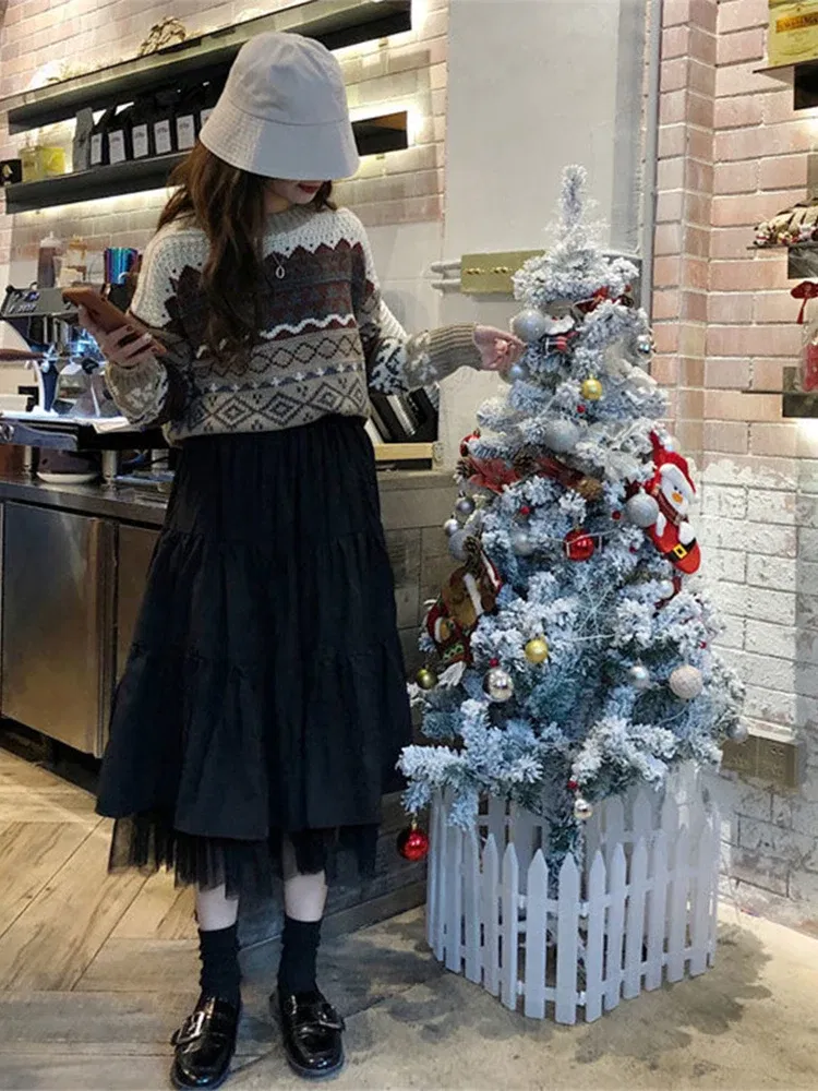 Color: black, Size: XL - Long Tulle Midi Skirts Womens Autumn Elastic High Waist Mesh Tutu Pleated Skirts Female Black White Long Skirt Streetwear